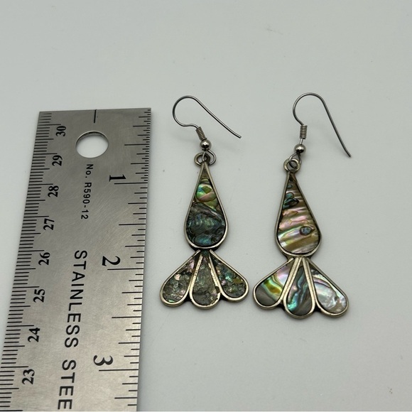 Vintage Alpaca Mexico Genuine Abalone Shell Carrot Design Dangle Pierced Earring - Picture 5 of 11